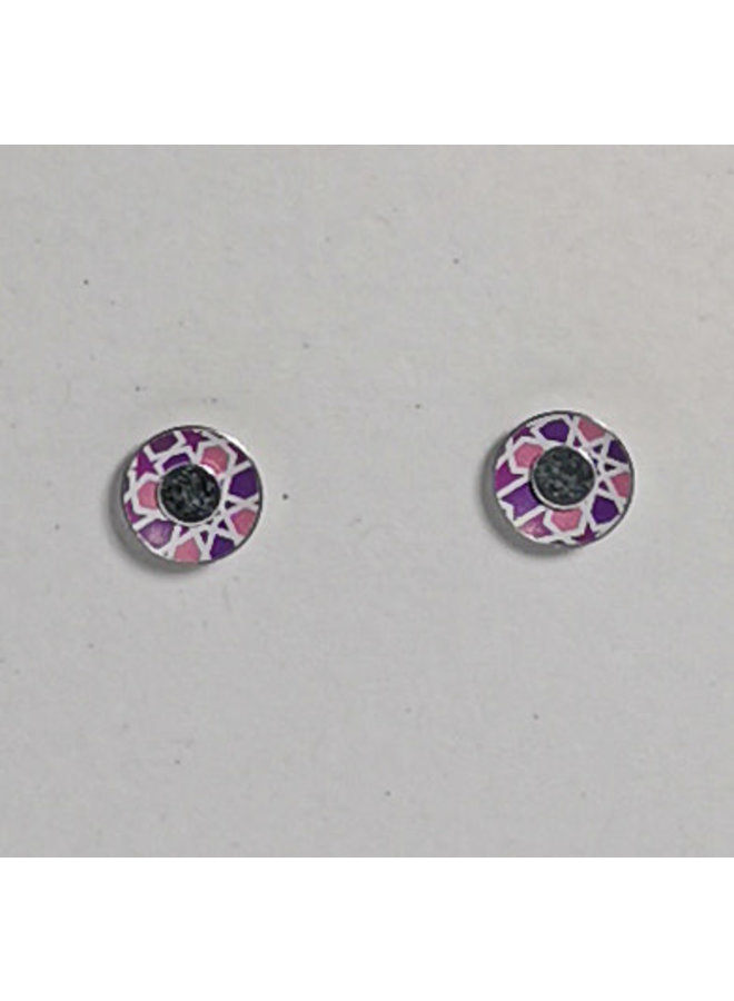 Tiny pinks geometric pattern  tin & silver  stud earrings 17