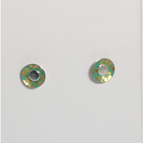 The Tinsmith Pendientes pequeños de estaño y plata con estampado de oro azul 13 The Tinsmith Pendientes pequeños de estaño y plata con estampado de oro azul 13