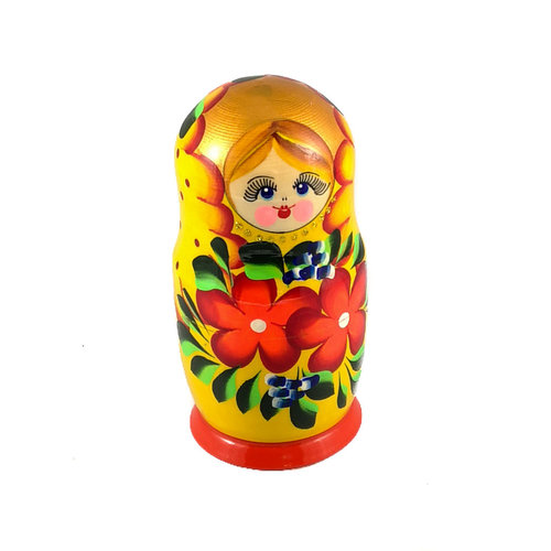 Russian Gifts 5 Nestelende Martyoshka-pop geel met bloemen klein 103 Russian Gifts 5 Nestelende Martyoshka-pop geel met bloemen klein 103