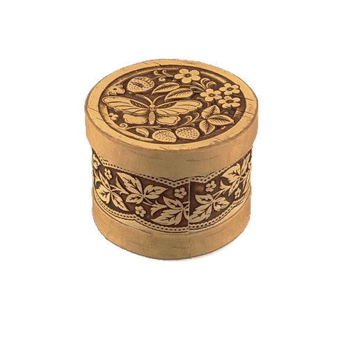 Russian Gifts Butterfly Round lidded Birch bark box small 124 Russian Gifts Butterfly Round lidded Birch bark box small 124