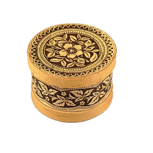 Russian Gifts Bloem rond deksel berkenbast box klein 120 Russian Gifts Bloem rond deksel berkenbast box klein 120