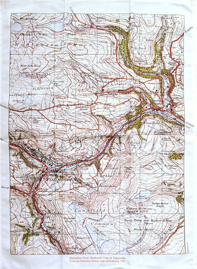 Todmorden , Blackshaw Head, Hardcastle Craggs Map  1947 T. Towel 02