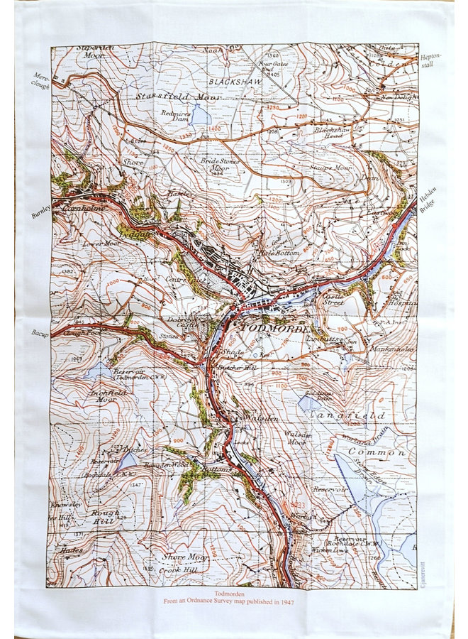 Todmorden Centre Map  1947 T. Towel 01