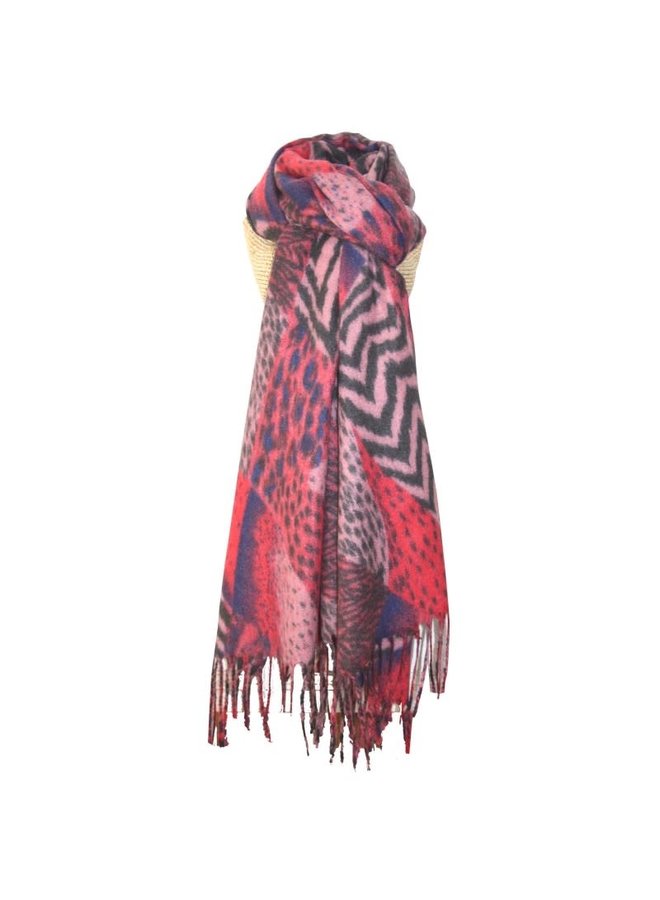 Animal Print Fringed Scarf Pink 247