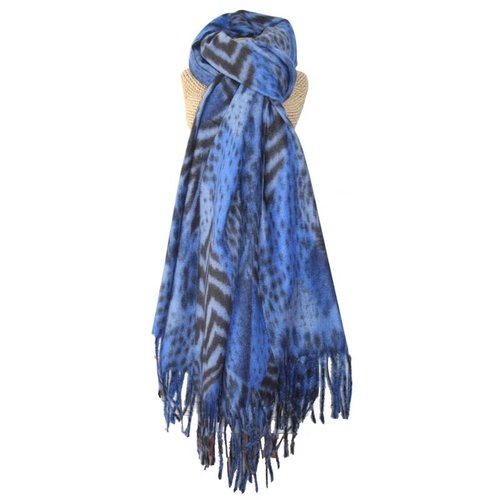 LUA Schal mit Fransen und Animal-Print Blau 245 LUA Schal mit Fransen und Animal-Print Blau 245