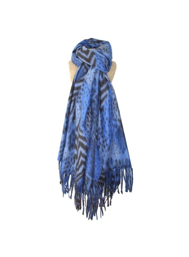 Animal Print fringed scarf Blue 245