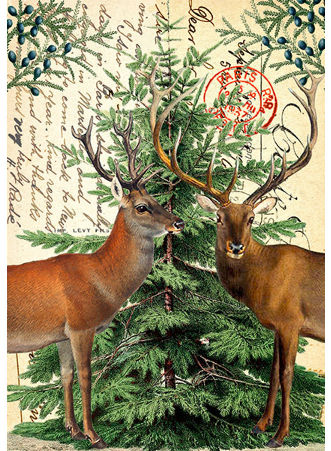 Cerf de Noël sur carte Page Vintage