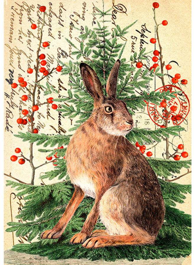 Christmas Hare on Vintage Page card