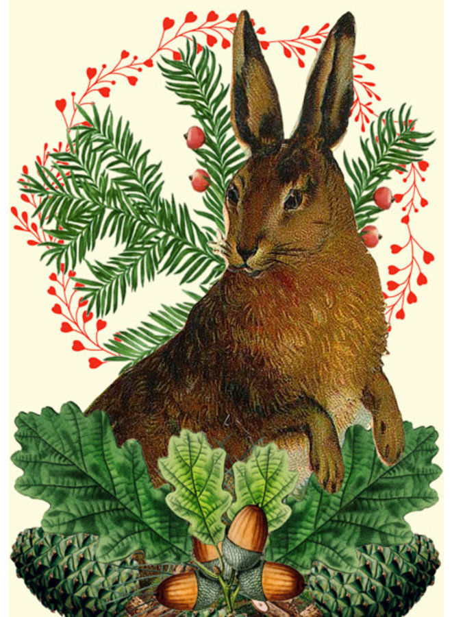 Carte de lièvre festive de Noël