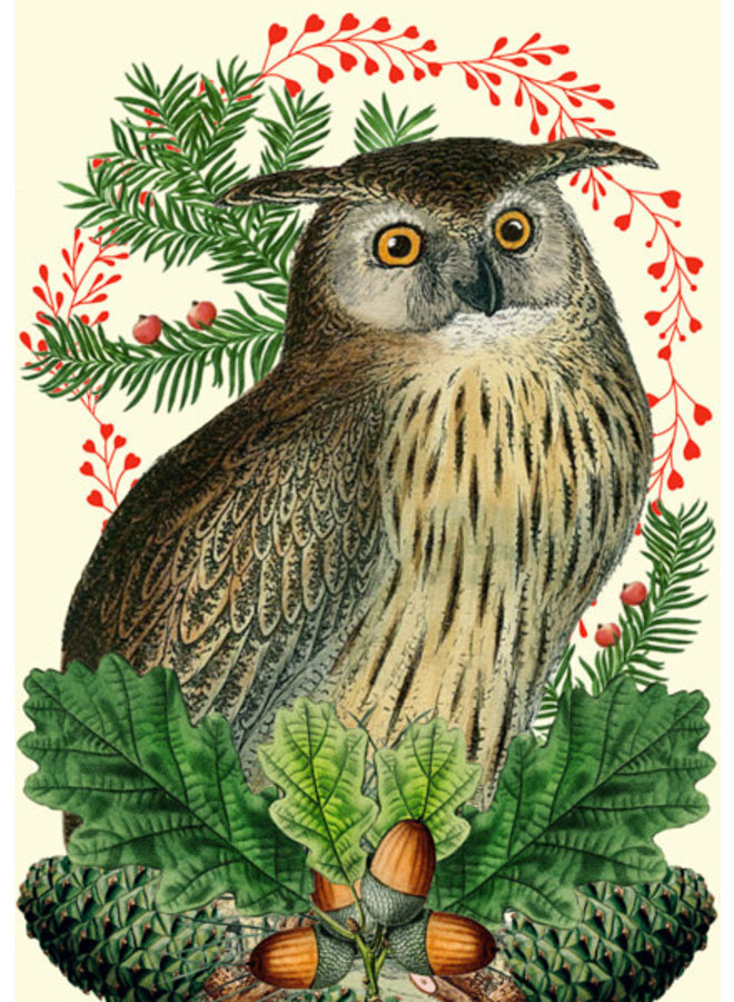 Рождественская праздничная открытка с совой