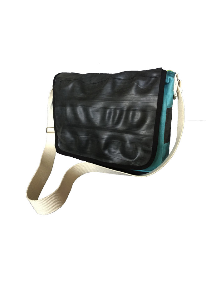Recycled Inner Tube & Canvas Courier Bag Blue