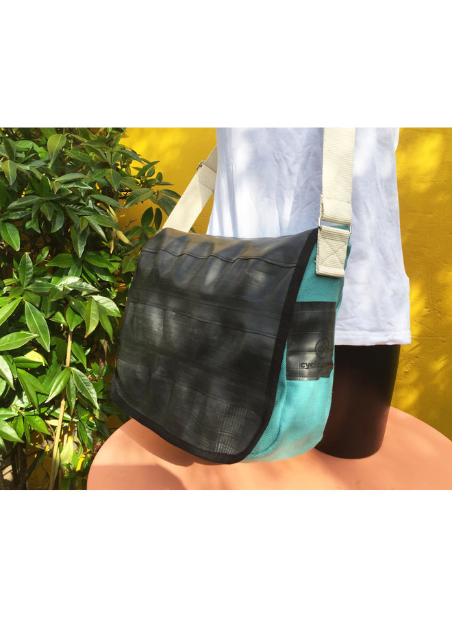 Recycled Inner Tube & Canvas Courier Bag Blue