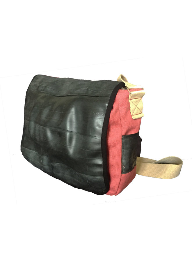 Recycled Inner Tube & Canvas Courier Bag Red