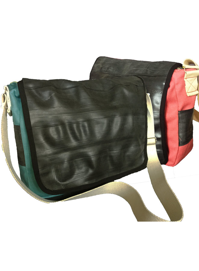 Recycled Inner Tube & Canvas Courier Bag Red