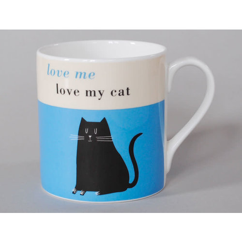 Repeat Repeat Happiness Large Mug Black Cat Blue 107 Repeat Repeat Happiness Large Mug Black Cat Blue 107