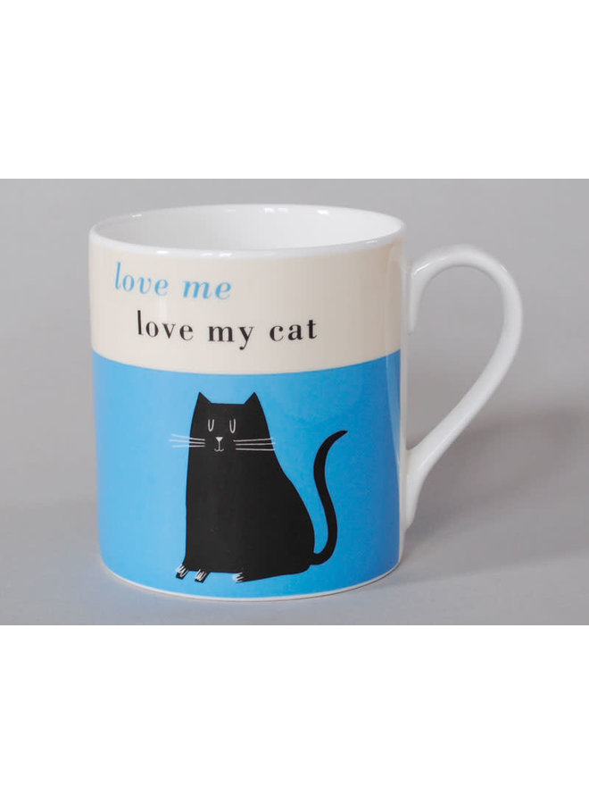 Happiness Large Mug Black Cat Blue 107