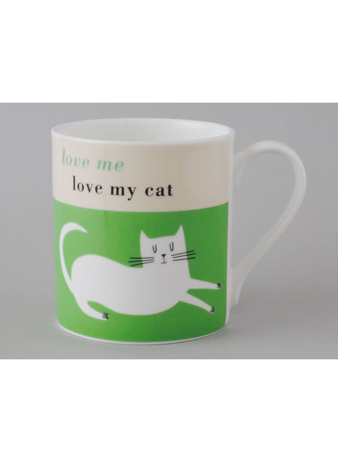 Happiness  Large Mug Reclining Cat Green 108