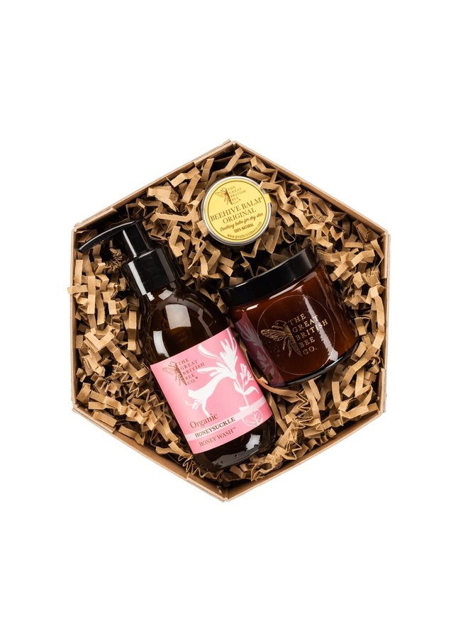 Coffret Chèvrefeuille Baume, Lavage & Bougie à la Cire d'Abeille