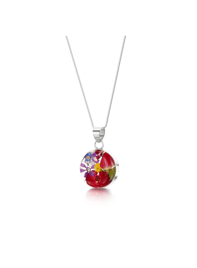 Round mixed real flower med. pendant silver 98