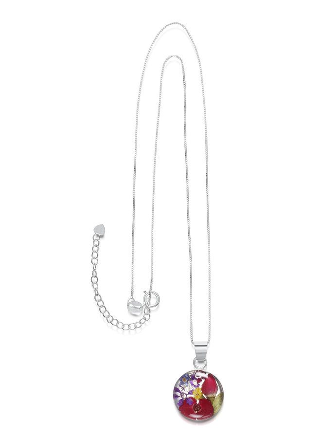 Round mixed flower med. pendant silver