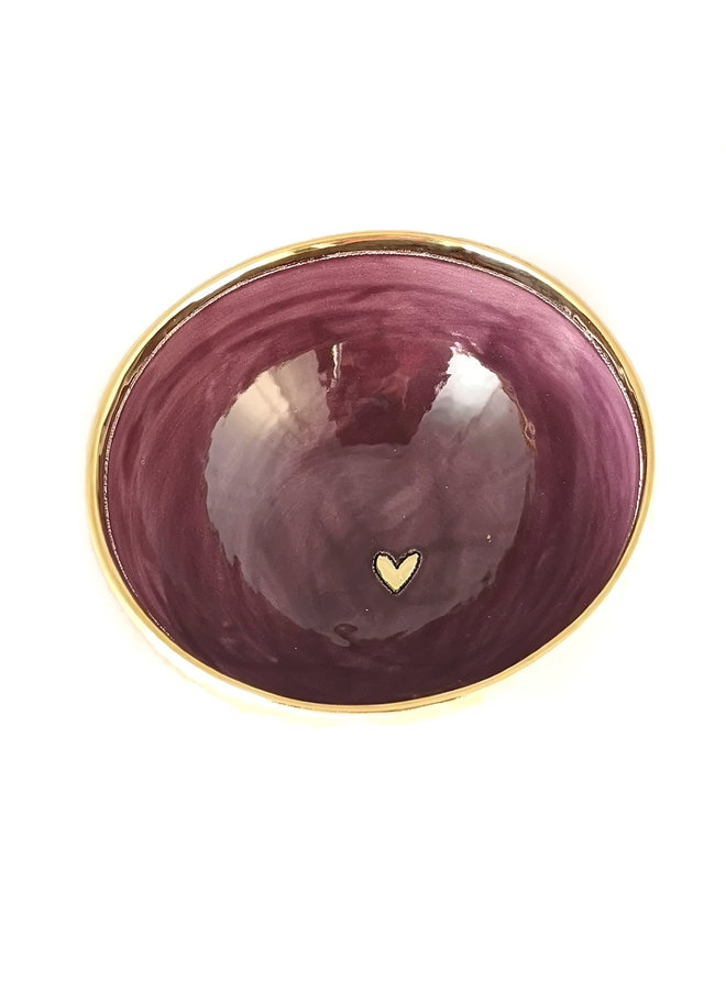 Heart Orange, Purple and gold ceramic bowl 014