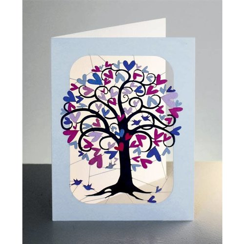 Forever Cards Tarjeta de corte por láser y pájaros de corazón rizado rosa y lila Forever Cards Tarjeta de corte por láser y pájaros de corazón rizado rosa y lila