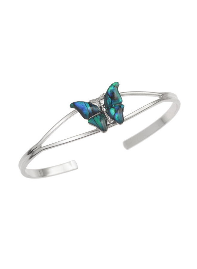 Brazalete de concha de Paua con incrustaciones de mariposa T343