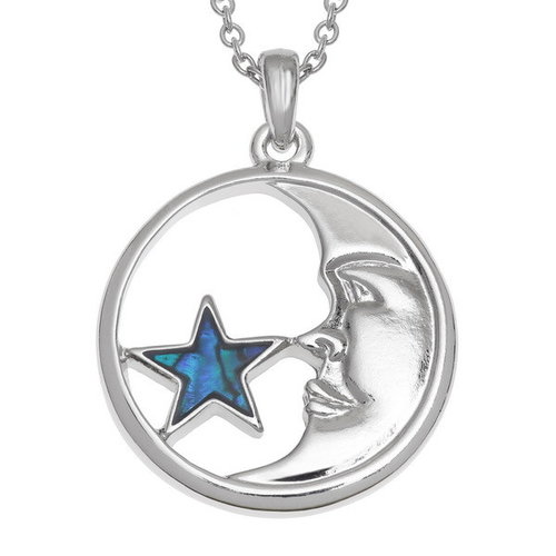 Tide Jewellery Collar de concha de Paua con incrustaciones de luna y estrella T579 Tide Jewellery Collar de concha de Paua con incrustaciones de luna y estrella T579