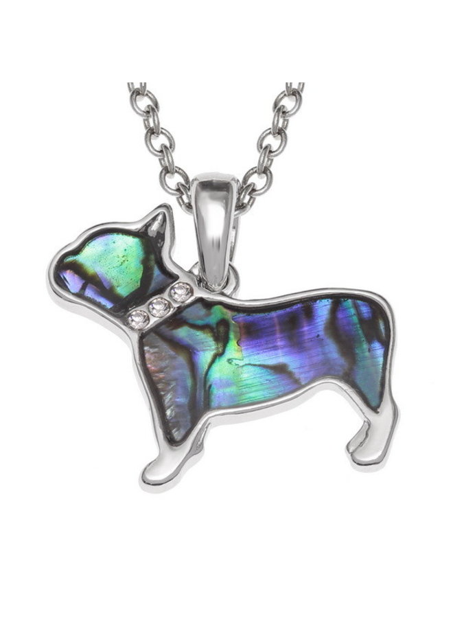 Bulldog Dog Inlaid Paua shell  necklace 736
