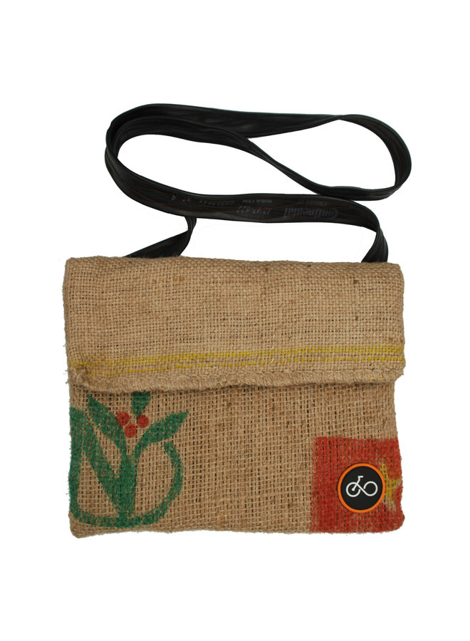 Recylced Coffee Sack & Inner Tube Messenger Bag