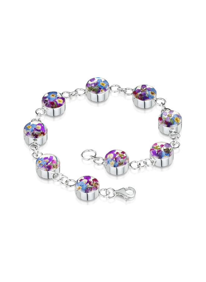 Purple Haze bracellet mixed  real flowers and silver 128