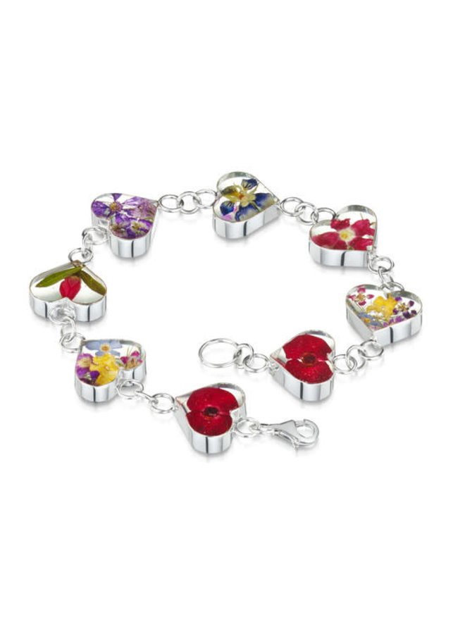 Pulsera de eslabones de corazón mezclado flor real plata 132