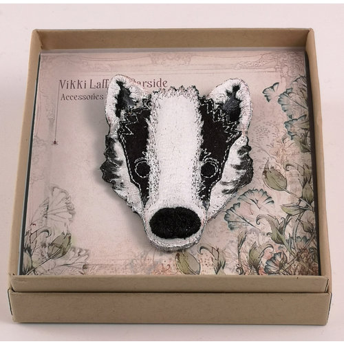 Vikki Lafford Garside Badger embroidered brooch 074 Vikki Lafford Garside Badger embroidered brooch 074