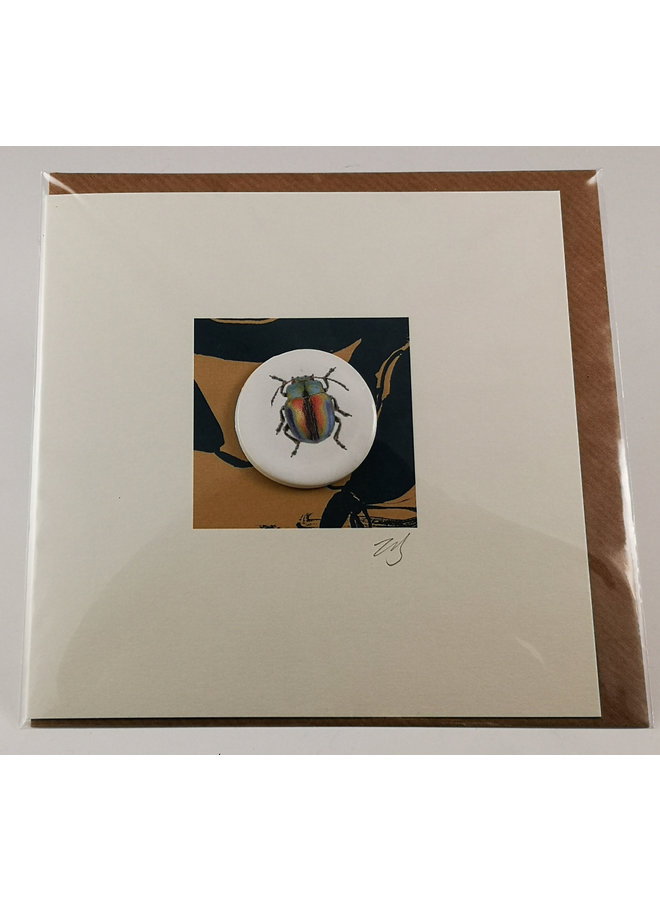 Beetle handmade card with decorative ceramic disc 018