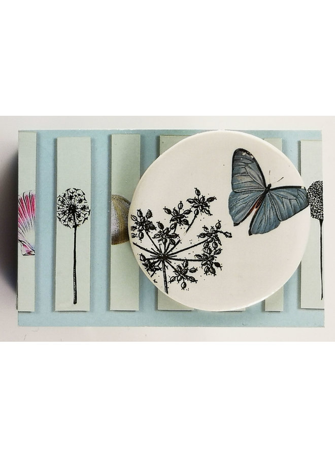 Butterfly and flower round ceramic pin brooch 023