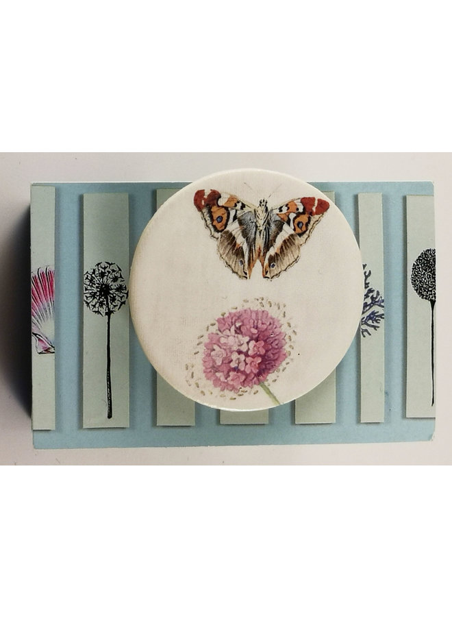 Butterfly and pink flower round ceramic pin brooch 024