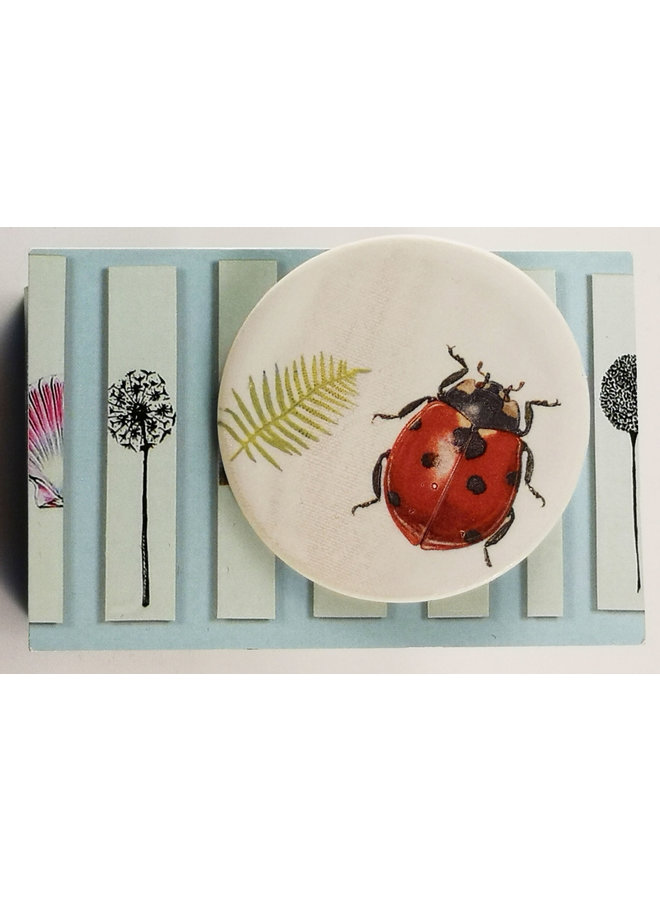 Ladybird and fern round ceramic pin brooch 020