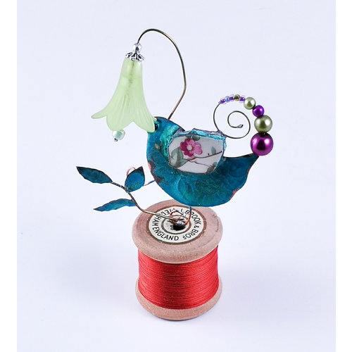 Beastie Assemblage Bird and Harebell on cotton reel Assemblage 032 Beastie Assemblage Bird and Harebell on cotton reel Assemblage 032
