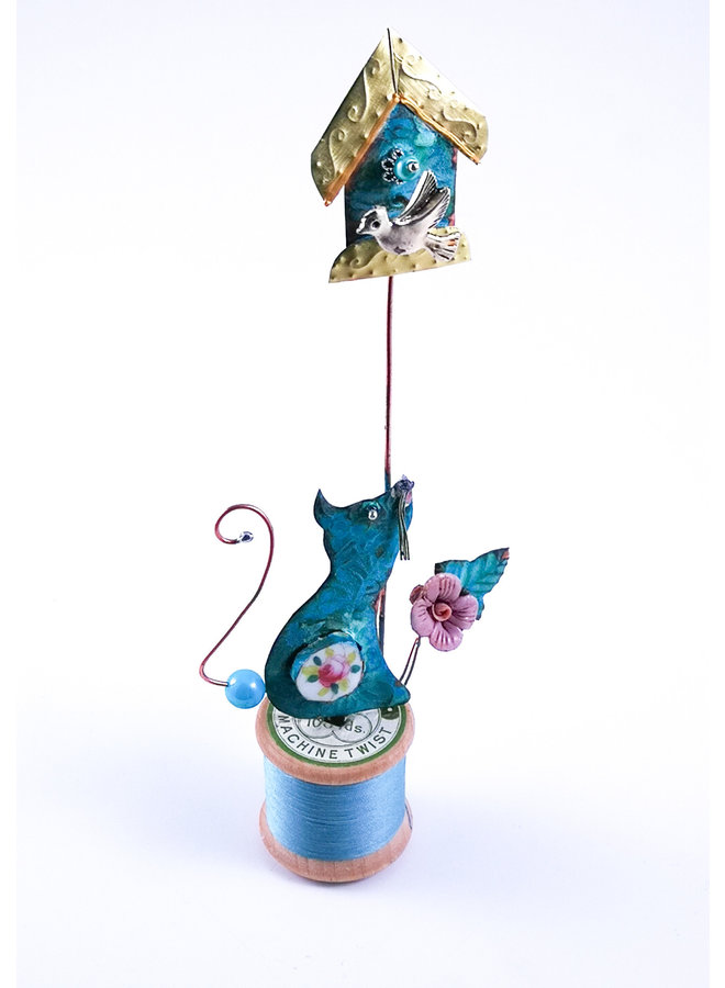 Cat and Bird House on Bobbin Assemblage 039