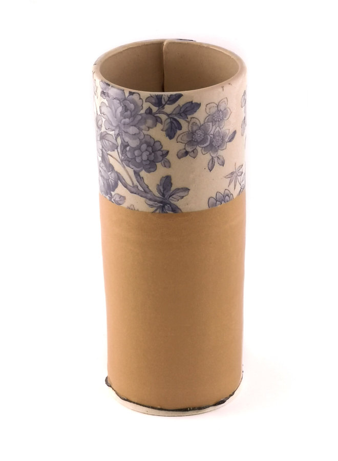 Beige and blue flower large bud vase 14