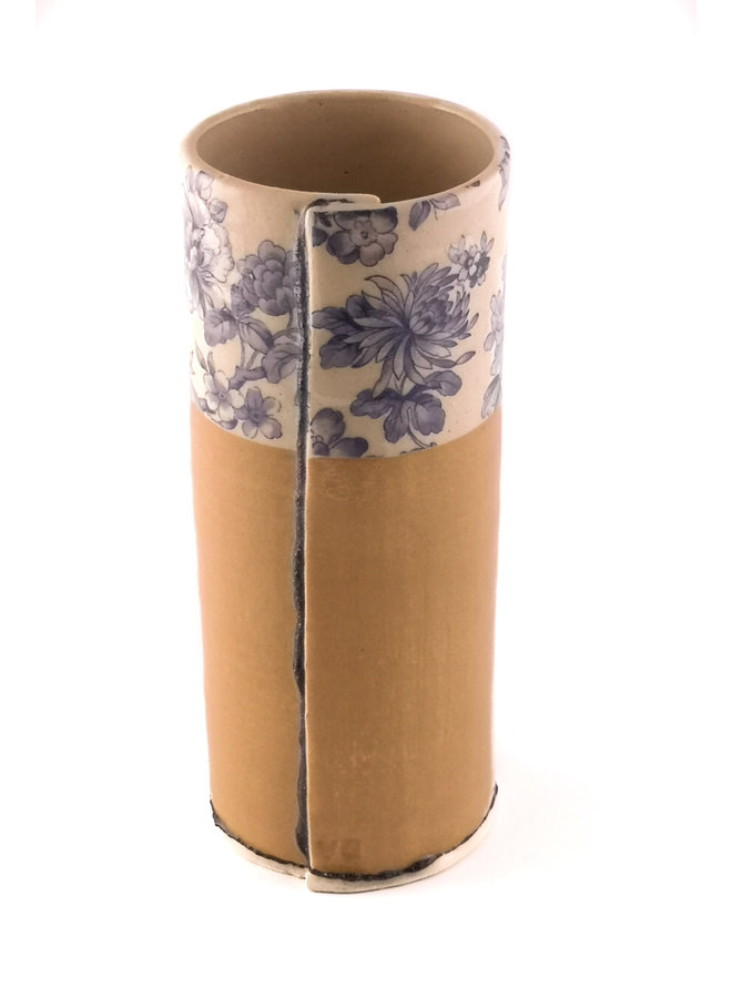 Beige and blue flower large bud vase 14