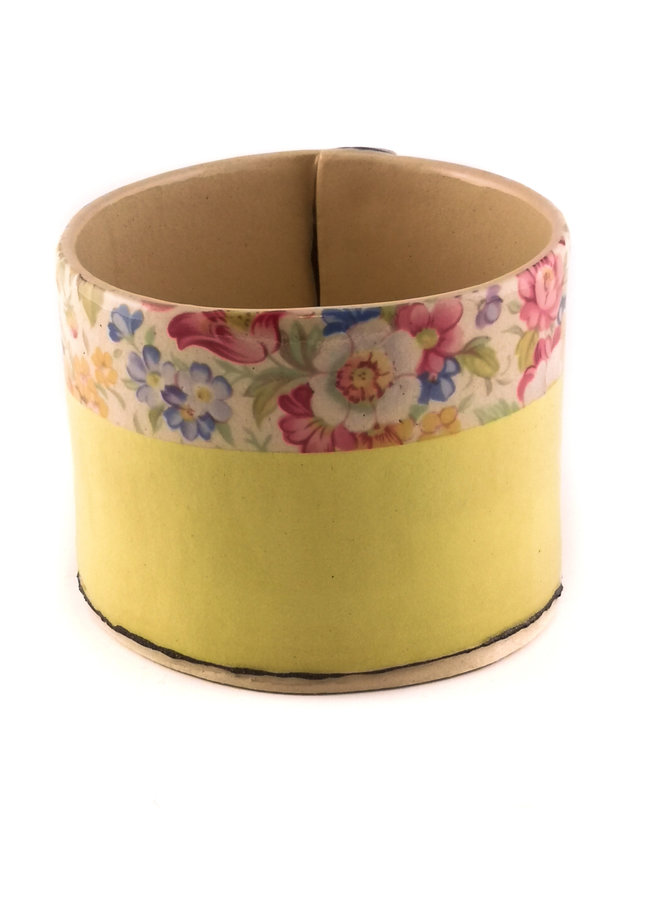 Yellow with flowers medium planter bowl 10