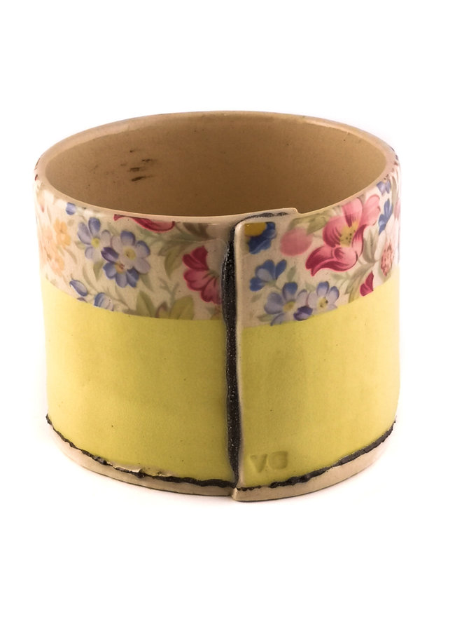 Yellow with flowers medium planter bowl 10