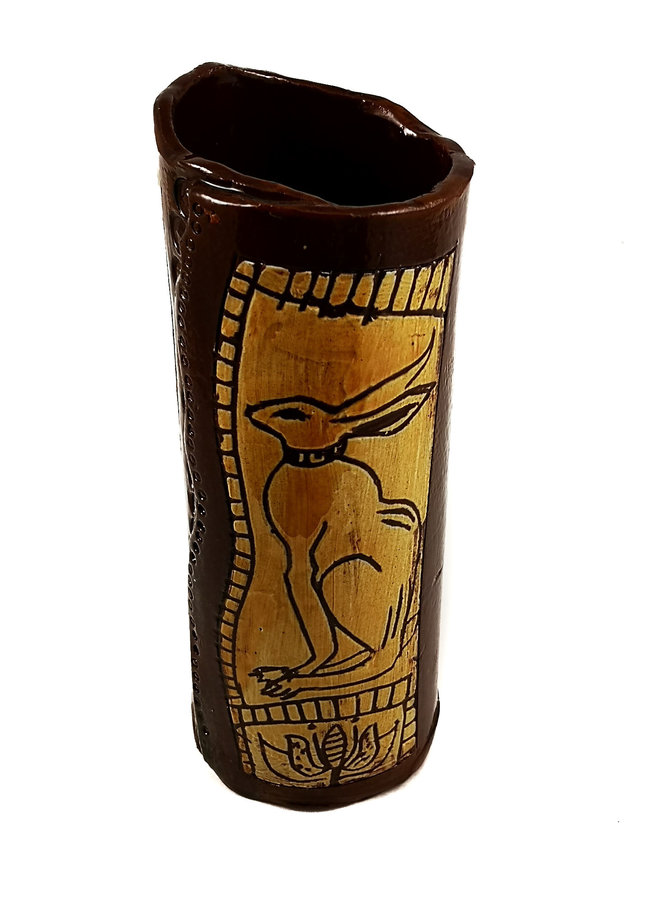 Hare with tall flower slipware pod vase  011