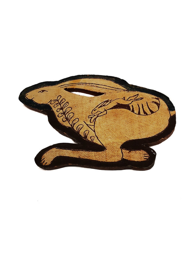 Running Hares with leaves slipware wall relief  019