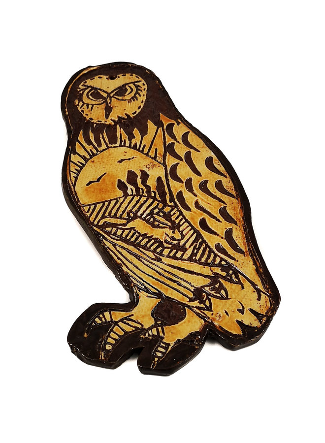 Owl with Hare and Birds slipware wall relief  021