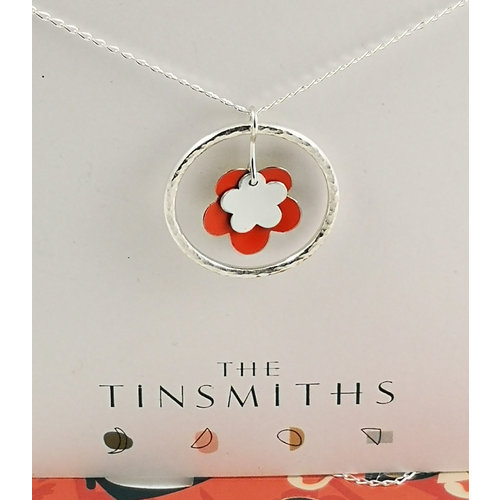 The Tinsmith Doppelte orange Blume und silberne Reifendose & Silberkette 39 The Tinsmith Doppelte orange Blume und silberne Reifendose & Silberkette 39