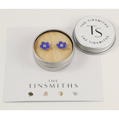 The Tinsmith Lila Daisy Tiny Stud Pendientes de lata en una lata 53 The Tinsmith Lila Daisy Tiny Stud Pendientes de lata en una lata 53