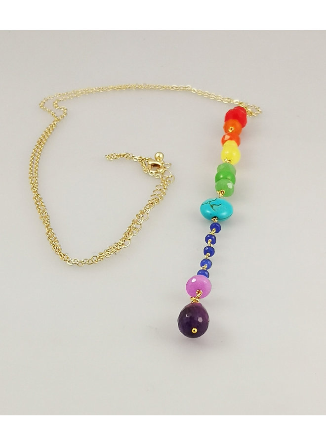 Collier plaqué or à pendentif Downton Rainbow 38