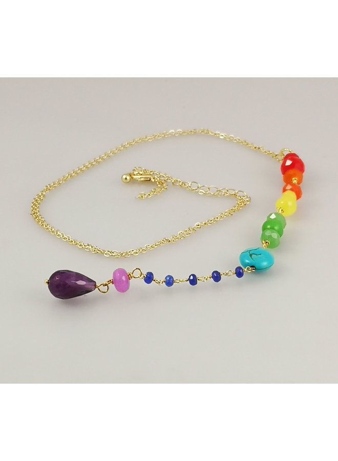 Collier plaqué or à pendentif Downton Rainbow 38